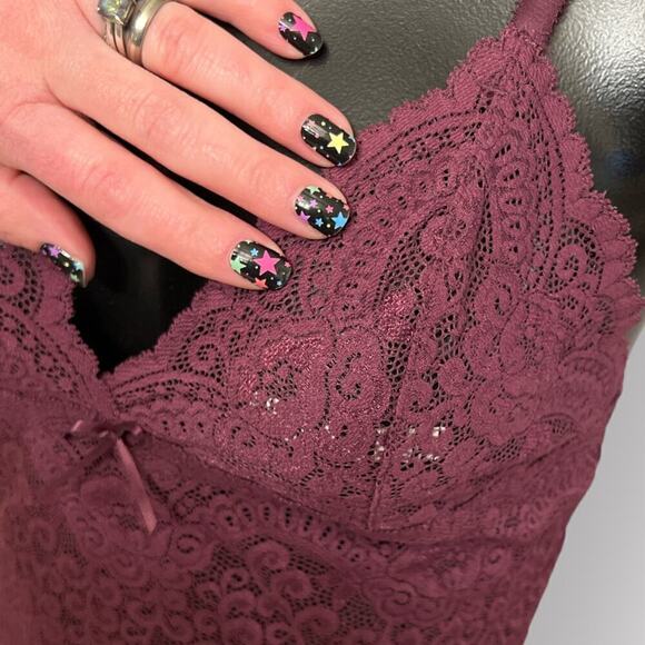 Victoria’s Secret VINTAGE Longline Lace Bralette Womens M Purple Coquette Floral - Picture 6 of 10